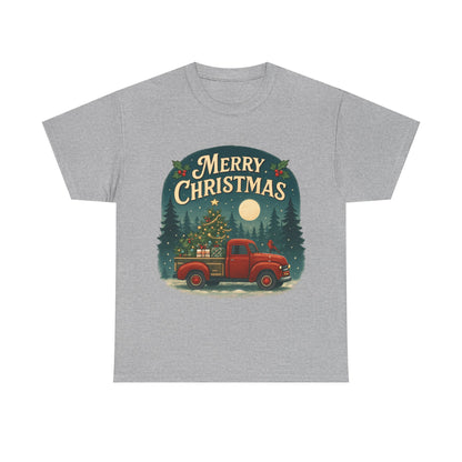 Vintage Merry Christmas Tee with Red Truck Design