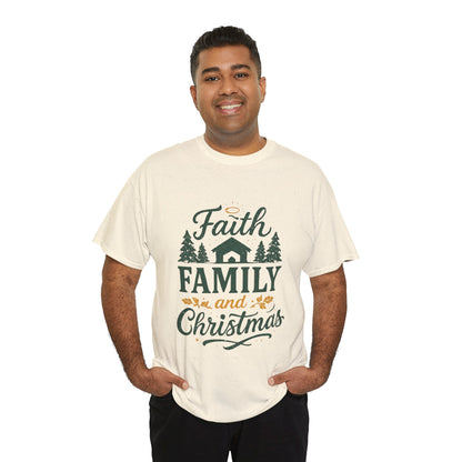 Faith, Family, and Christmas Unisex Heavy Cotton Tee