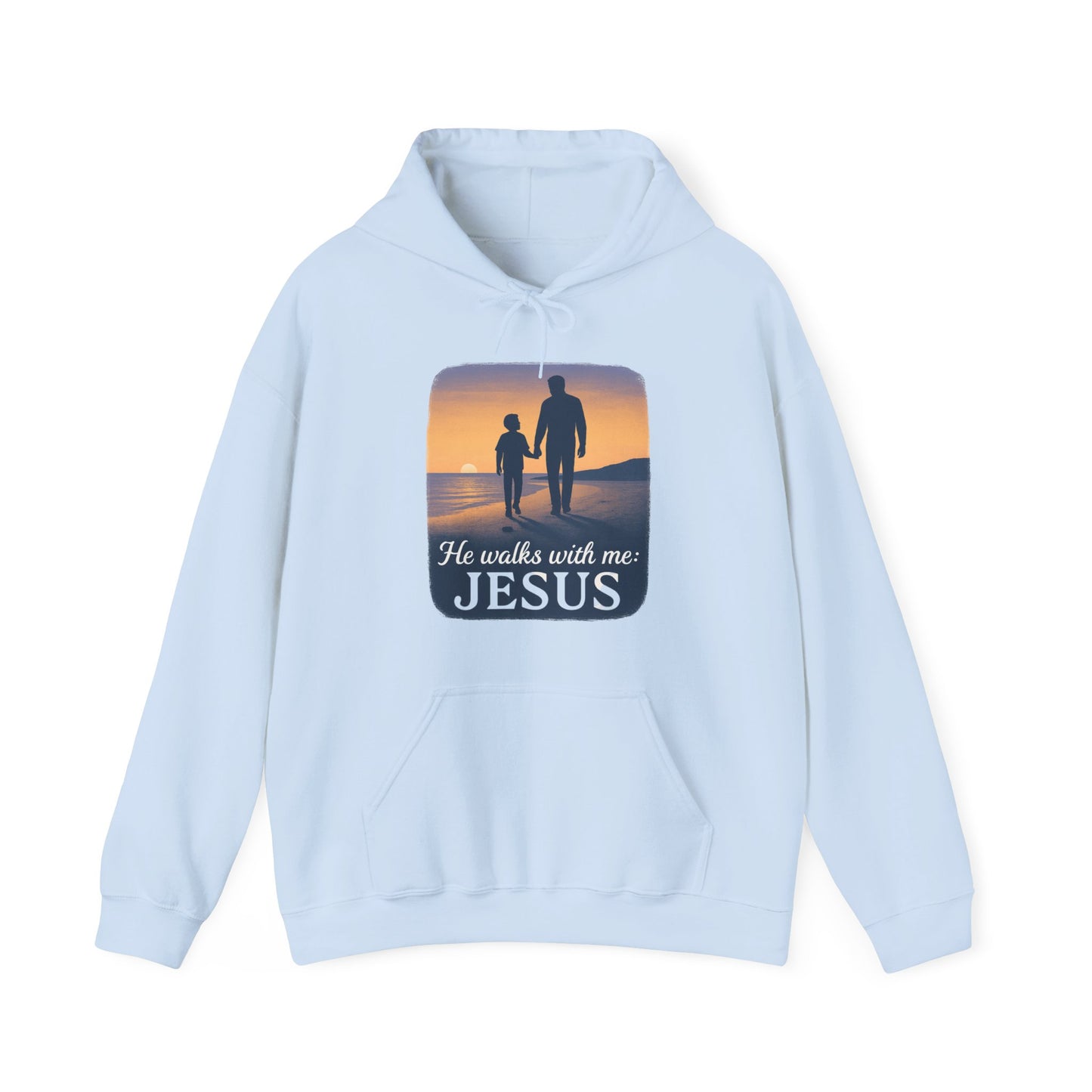 He Walks With Me Hooded Sweatshirt, Comfort Wear, Faith Apparel, Inspirational Clothing