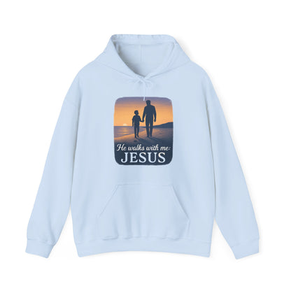 He Walks With Me Hooded Sweatshirt, Comfort Wear, Faith Apparel, Inspirational Clothing