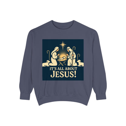 "It's all about Jesus" - Christian Christmas Sweatshirt, Holiday Gift, Faith-Based Apparel, Unisex Cozy Wear