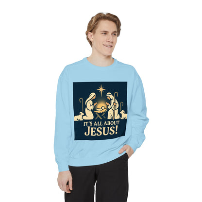 "It's all about Jesus" - Christian Christmas Sweatshirt, Holiday Gift, Faith-Based Apparel, Unisex Cozy Wear