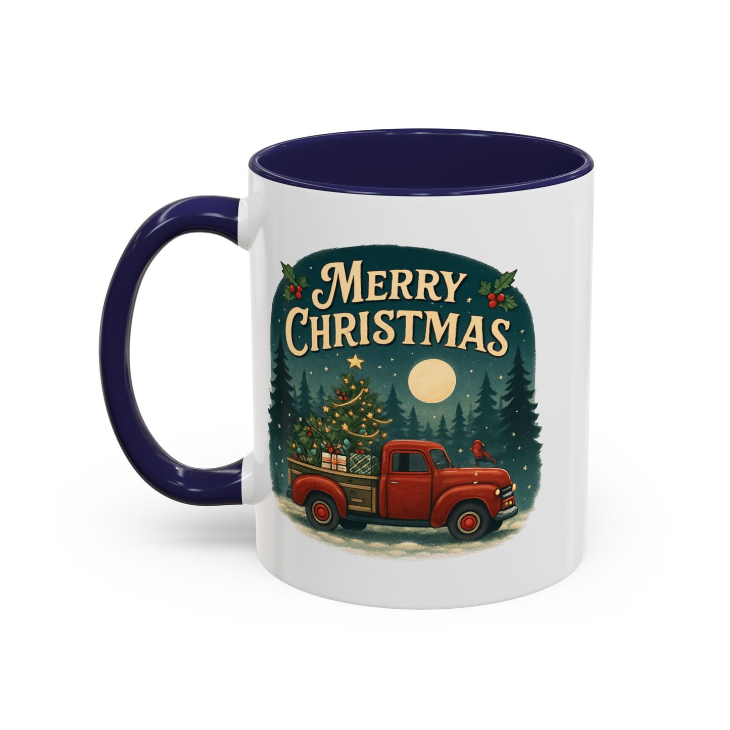 Mug - "Merry Christmas" Red Truck Design Accent Coffee Mug (11, 15oz)