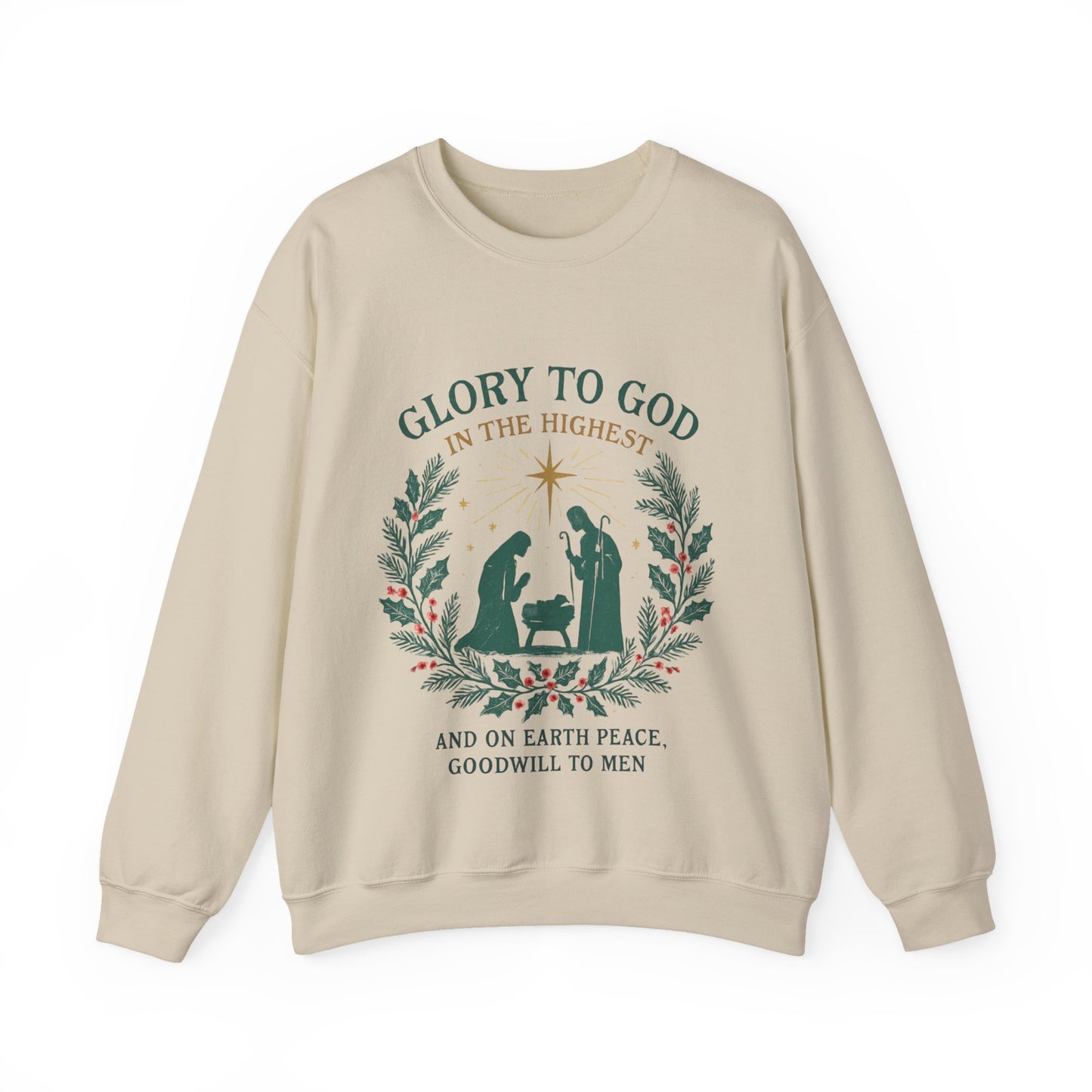 "Glory to God" - Christmas Nativity Sweatshirt, Unisex Crewneck, Holiday Apparel, Inspirational Clothing