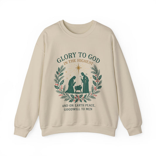 "Glory to God" - Christmas Nativity Sweatshirt, Unisex Crewneck, Holiday Apparel, Inspirational Clothing