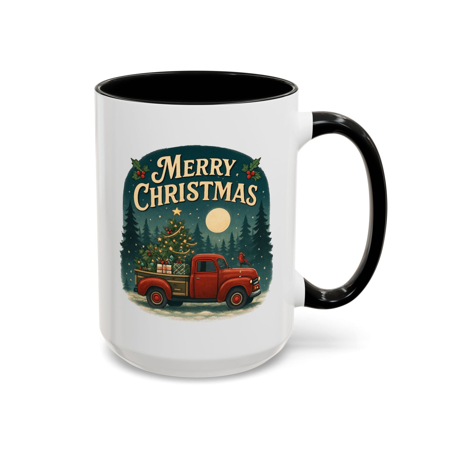 Mug - "Merry Christmas" Red Truck Design Accent Coffee Mug (11, 15oz)