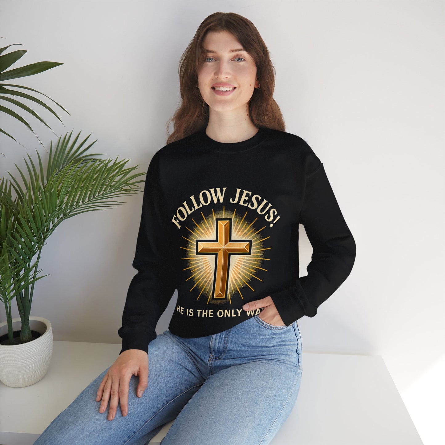 "Follow Jesus" Faith-Inspired Crewneck Sweatshirt Christian Apparel, Gift for Believers, Religious Sweatshirt, Inspirational Fashion