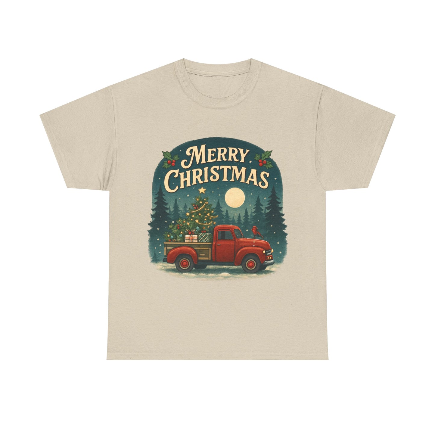 Vintage Merry Christmas Tee with Red Truck Design