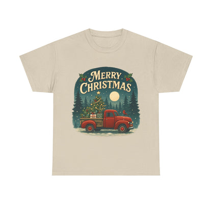 Vintage Merry Christmas Tee with Red Truck Design