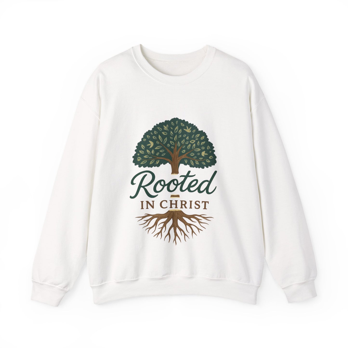 "Rooted in Christ" - Faith-Inspired Crewneck Sweatshirt - Cozy Gift for Christians, Perfect for Church