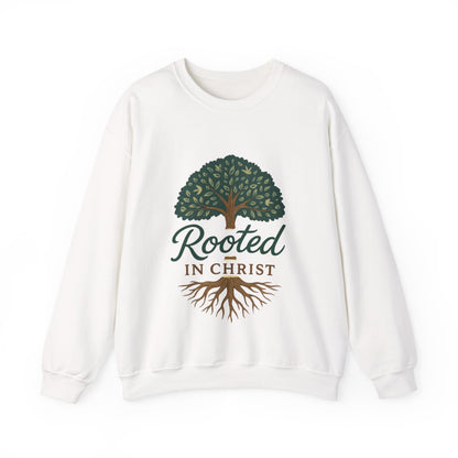 "Rooted in Christ" - Faith-Inspired Crewneck Sweatshirt - Cozy Gift for Christians, Perfect for Church