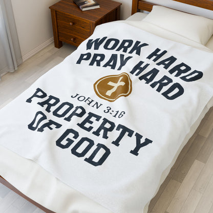 Christian Inspirational Velveteen Plush Blanket - "Work Hard Pray Hard"