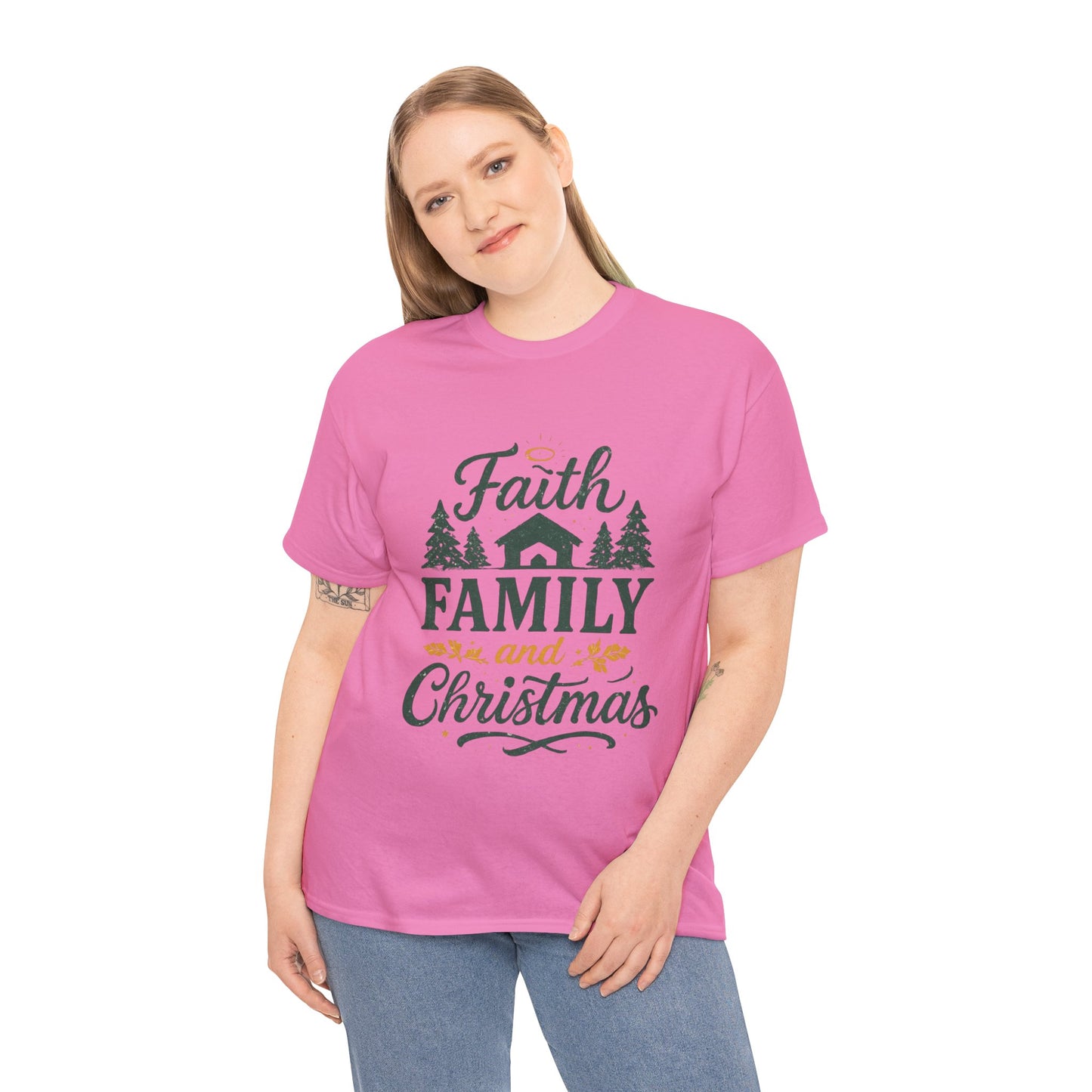 Faith, Family, and Christmas Unisex Heavy Cotton Tee