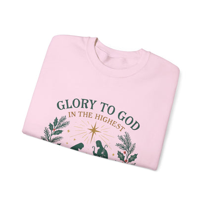 "Glory to God" - Christmas Nativity Sweatshirt, Unisex Crewneck, Holiday Apparel, Inspirational Clothing