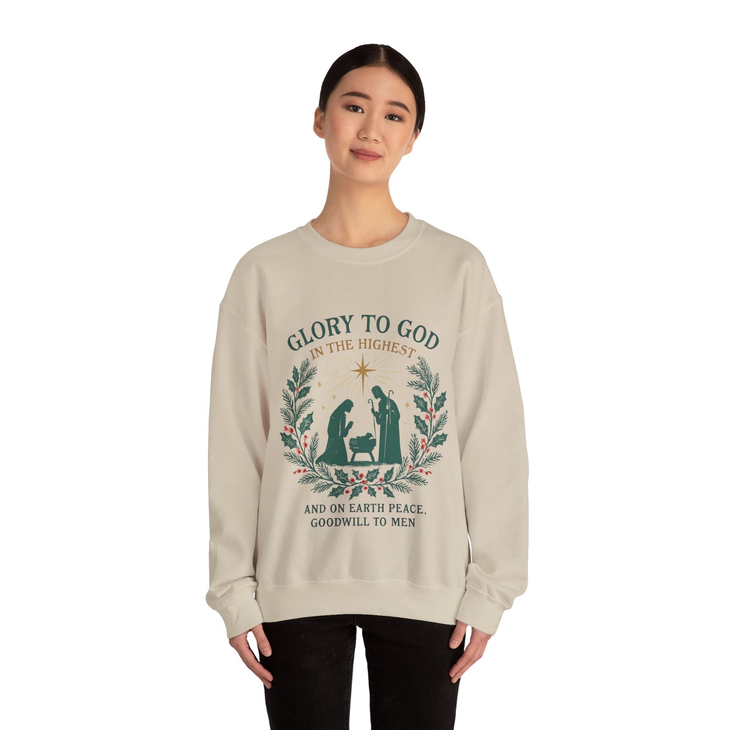"Glory to God" - Christmas Nativity Sweatshirt, Unisex Crewneck, Holiday Apparel, Inspirational Clothing