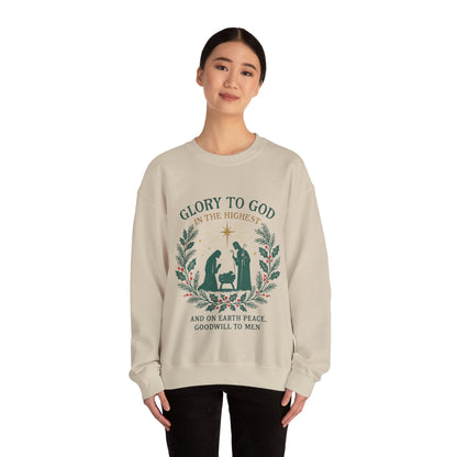 "Glory to God" - Christmas Nativity Sweatshirt, Unisex Crewneck, Holiday Apparel, Inspirational Clothing