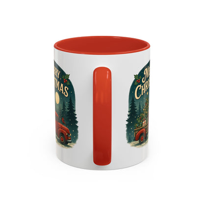 Mug - "Merry Christmas" Red Truck Design Accent Coffee Mug (11, 15oz)