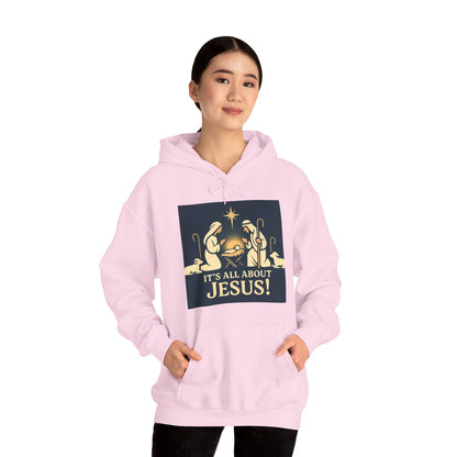 "It's all about Jesus" - Christian Hooded Sweatshirt, Unisex Cozy Hoody for Jesus Lovers, Perfect for Faith, Holidays, and Everyday Wear