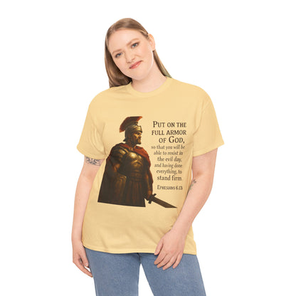 Ephesians 6:13 "Put on the full armor of God" Christian Print Tee