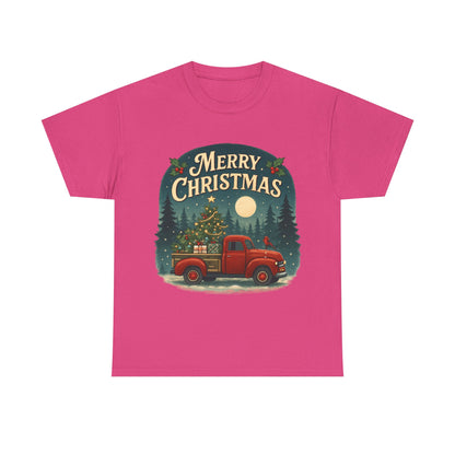 Vintage Merry Christmas Tee with Red Truck Design
