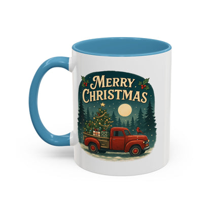 Mug - "Merry Christmas" Red Truck Design Accent Coffee Mug (11, 15oz)