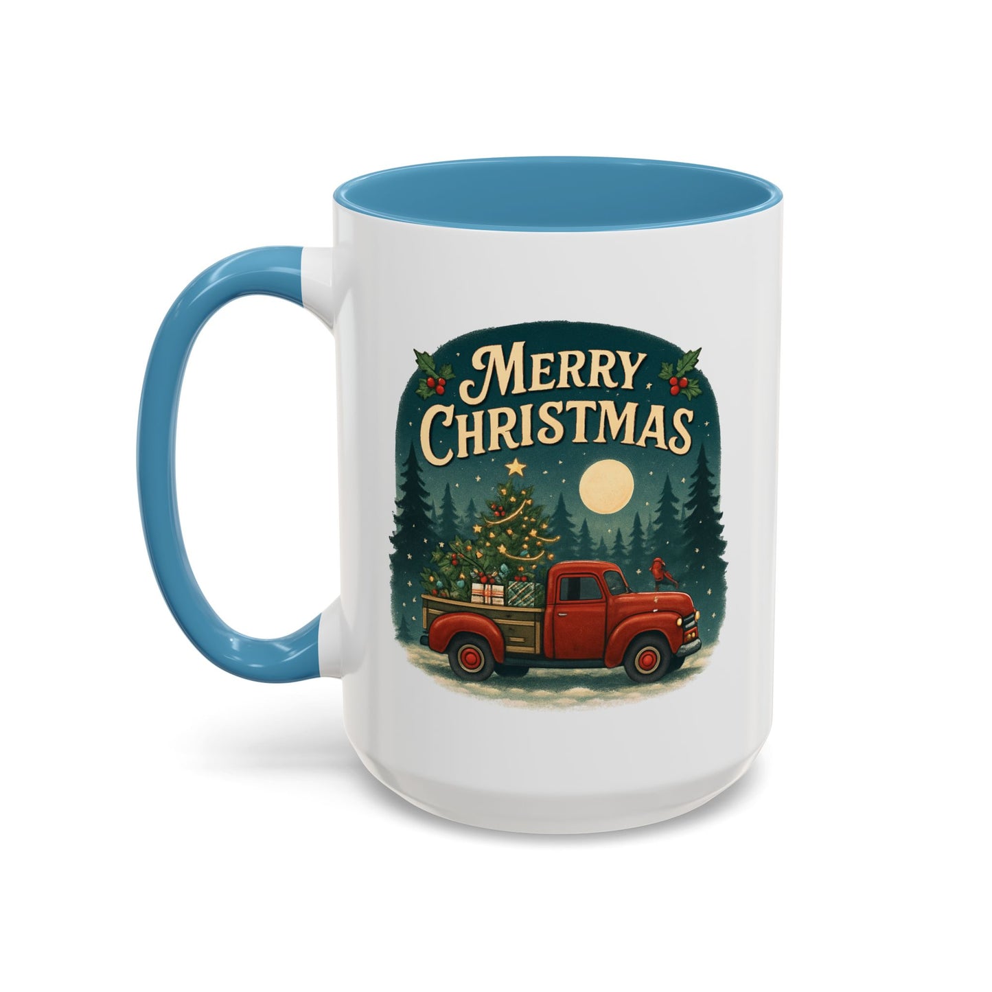 Mug - "Merry Christmas" Red Truck Design Accent Coffee Mug (11, 15oz)