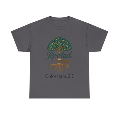 "Rooted in Christ" Tee - Unisex Heavy Cotton Shirt, Christian Apparel, Faith-Based Gift