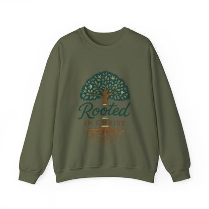 "Rooted in Christ" - Faith-Inspired Crewneck Sweatshirt - Cozy Gift for Christians, Perfect for Church