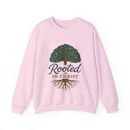 "Rooted in Christ" - Faith-Inspired Crewneck Sweatshirt - Cozy Gift for Christians, Perfect for Church
