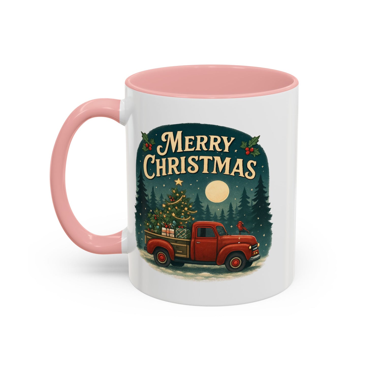 Mug - "Merry Christmas" Red Truck Design Accent Coffee Mug (11, 15oz)