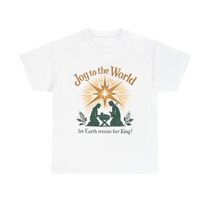 "Joy to the World, Let Earth receive her King" - Unisex Heavy Cotton Tee for Christmas Celebrations