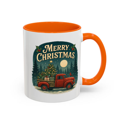 Mug - "Merry Christmas" Red Truck Design Accent Coffee Mug (11, 15oz)