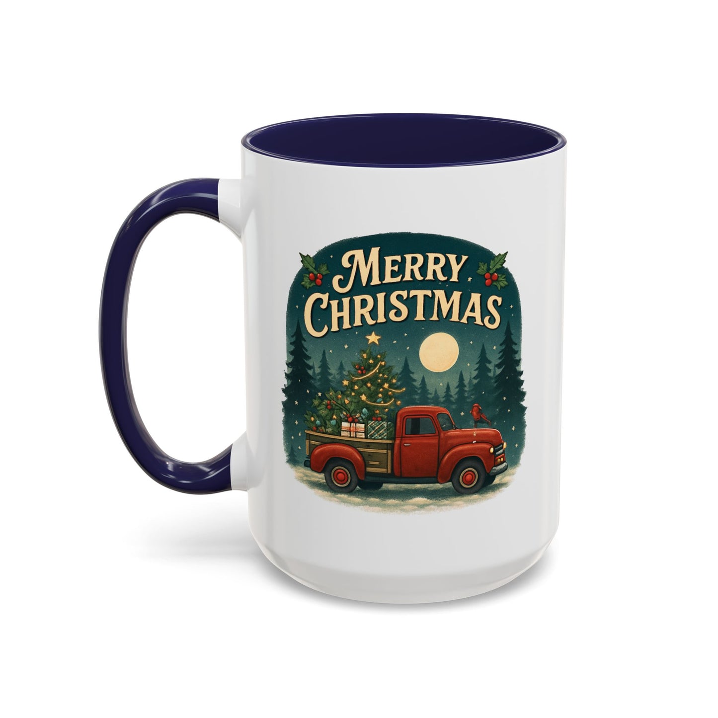 Mug - "Merry Christmas" Red Truck Design Accent Coffee Mug (11, 15oz)