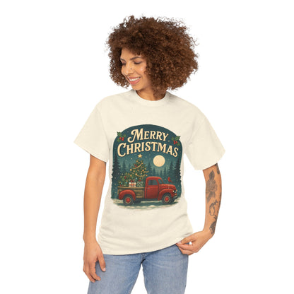 Vintage Merry Christmas Tee with Red Truck Design