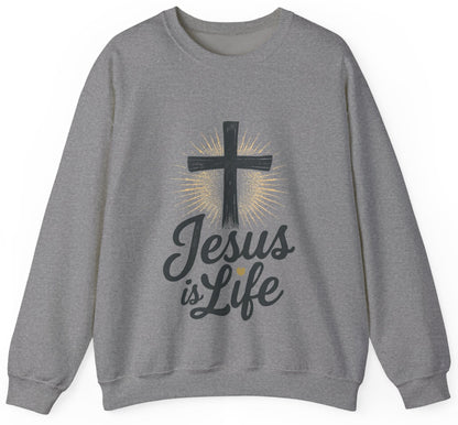 "Jesus is Life" - Christian Inspirational Crewneck Sweatshirt