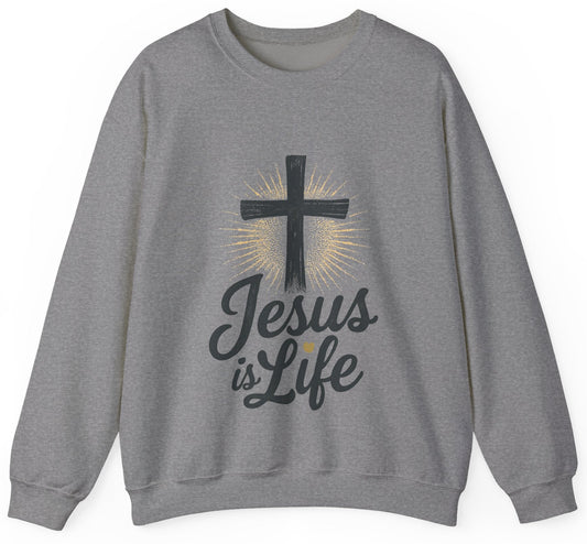 "Jesus is Life" - Christian Inspirational Crewneck Sweatshirt