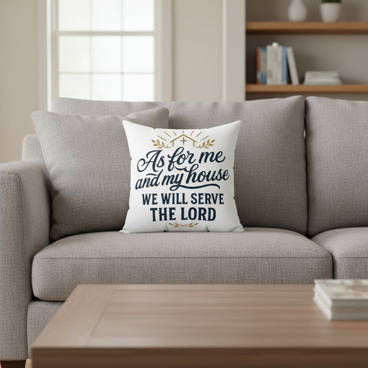 Faith-Inspired Square Pillow - 'As for Me and My House, We Will Serve the Lord'