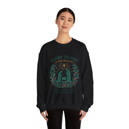 "Glory to God" - Christmas Nativity Sweatshirt, Unisex Crewneck, Holiday Apparel, Inspirational Clothing
