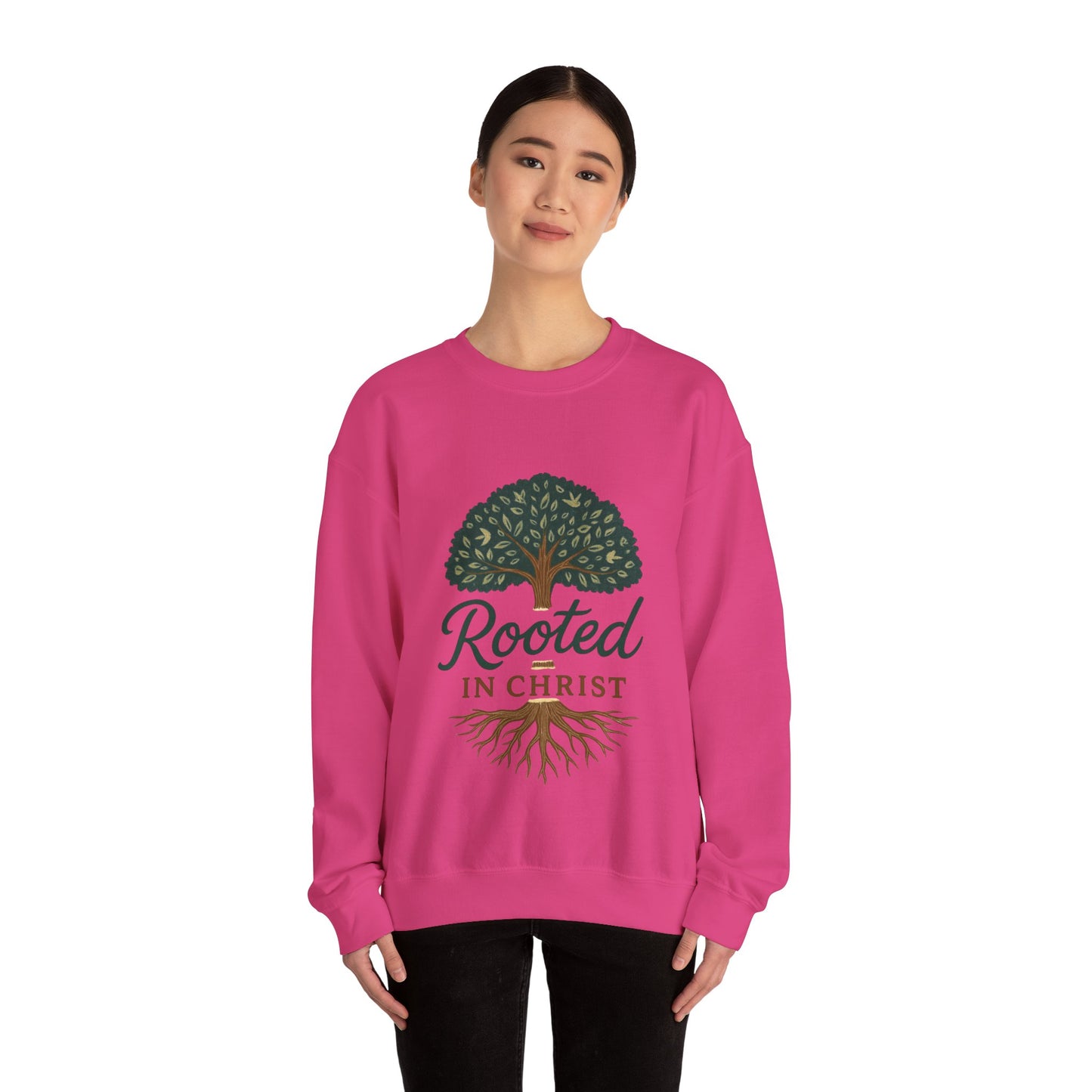 "Rooted in Christ" - Faith-Inspired Crewneck Sweatshirt - Cozy Gift for Christians, Perfect for Church