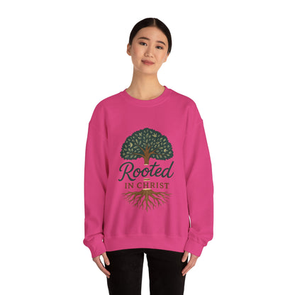 "Rooted in Christ" - Faith-Inspired Crewneck Sweatshirt - Cozy Gift for Christians, Perfect for Church