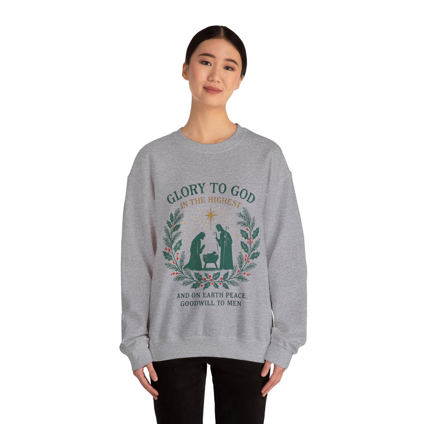 "Glory to God" - Christmas Nativity Sweatshirt, Unisex Crewneck, Holiday Apparel, Inspirational Clothing