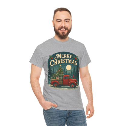 Vintage Merry Christmas Tee with Red Truck Design