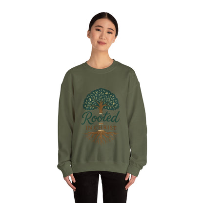 "Rooted in Christ" - Faith-Inspired Crewneck Sweatshirt - Cozy Gift for Christians, Perfect for Church