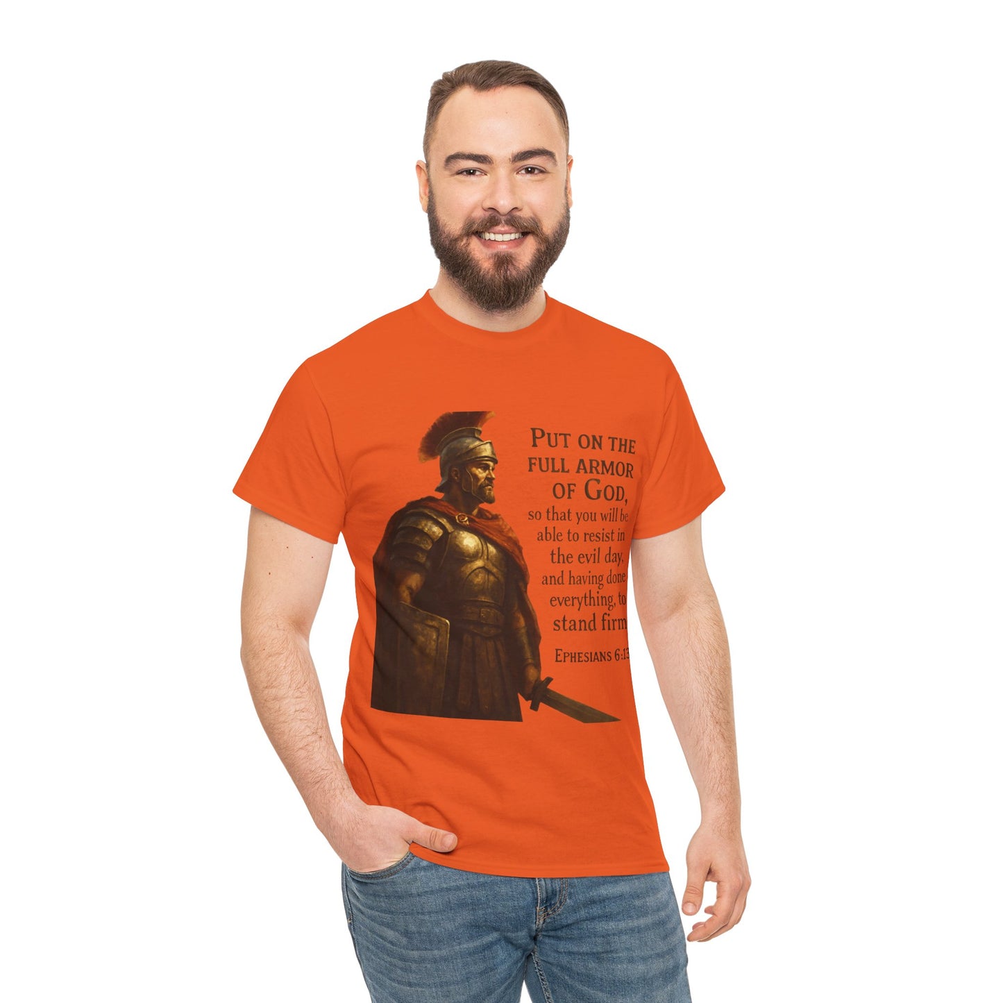 Ephesians 6:13 "Put on the full armor of God" Christian Print Tee