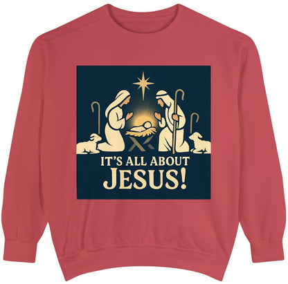 "It's all about Jesus" - Christian Christmas Sweatshirt, Holiday Gift, Faith-Based Apparel, Unisex Cozy Wear