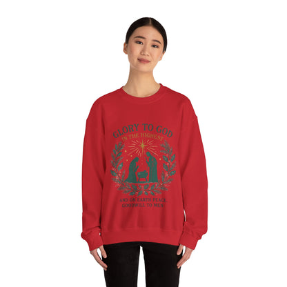 "Glory to God" - Christmas Nativity Sweatshirt, Unisex Crewneck, Holiday Apparel, Inspirational Clothing