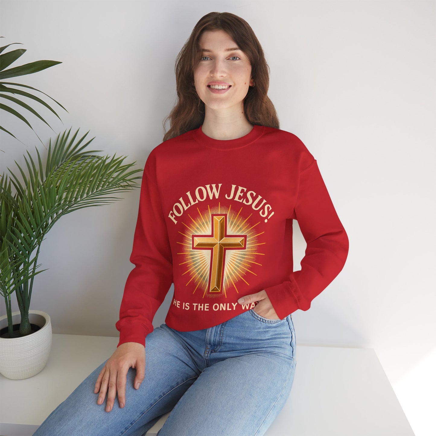 "Follow Jesus" Faith-Inspired Crewneck Sweatshirt Christian Apparel, Gift for Believers, Religious Sweatshirt, Inspirational Fashion