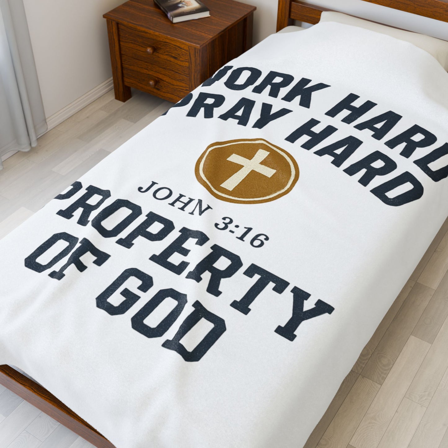 Christian Inspirational Velveteen Plush Blanket - "Work Hard Pray Hard"