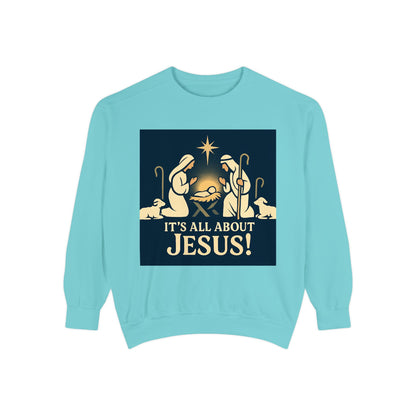 "It's all about Jesus" - Christian Christmas Sweatshirt, Holiday Gift, Faith-Based Apparel, Unisex Cozy Wear