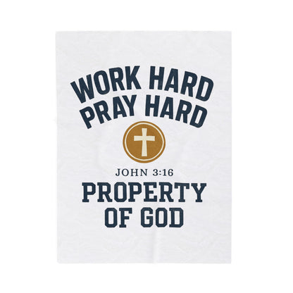 Christian Inspirational Velveteen Plush Blanket - "Work Hard Pray Hard"